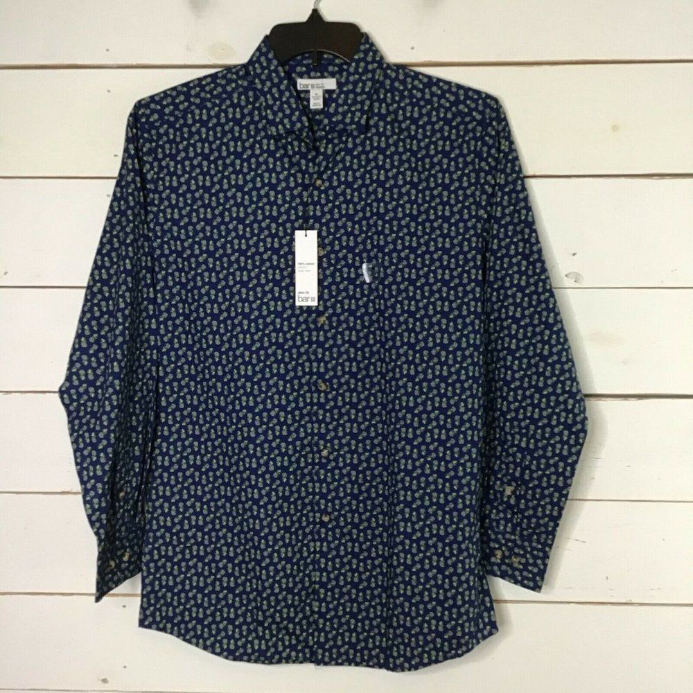 New BarIII Dress Shirt Slim Stretch Blue Pineapple